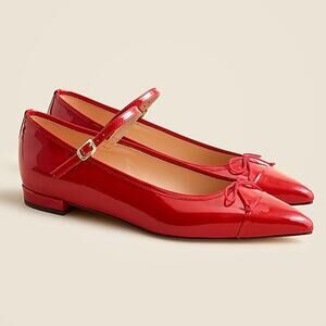 J.CREW Pointed-Toe Mary Jane Ballet Flats in Italian Patent Leather Cherry Red